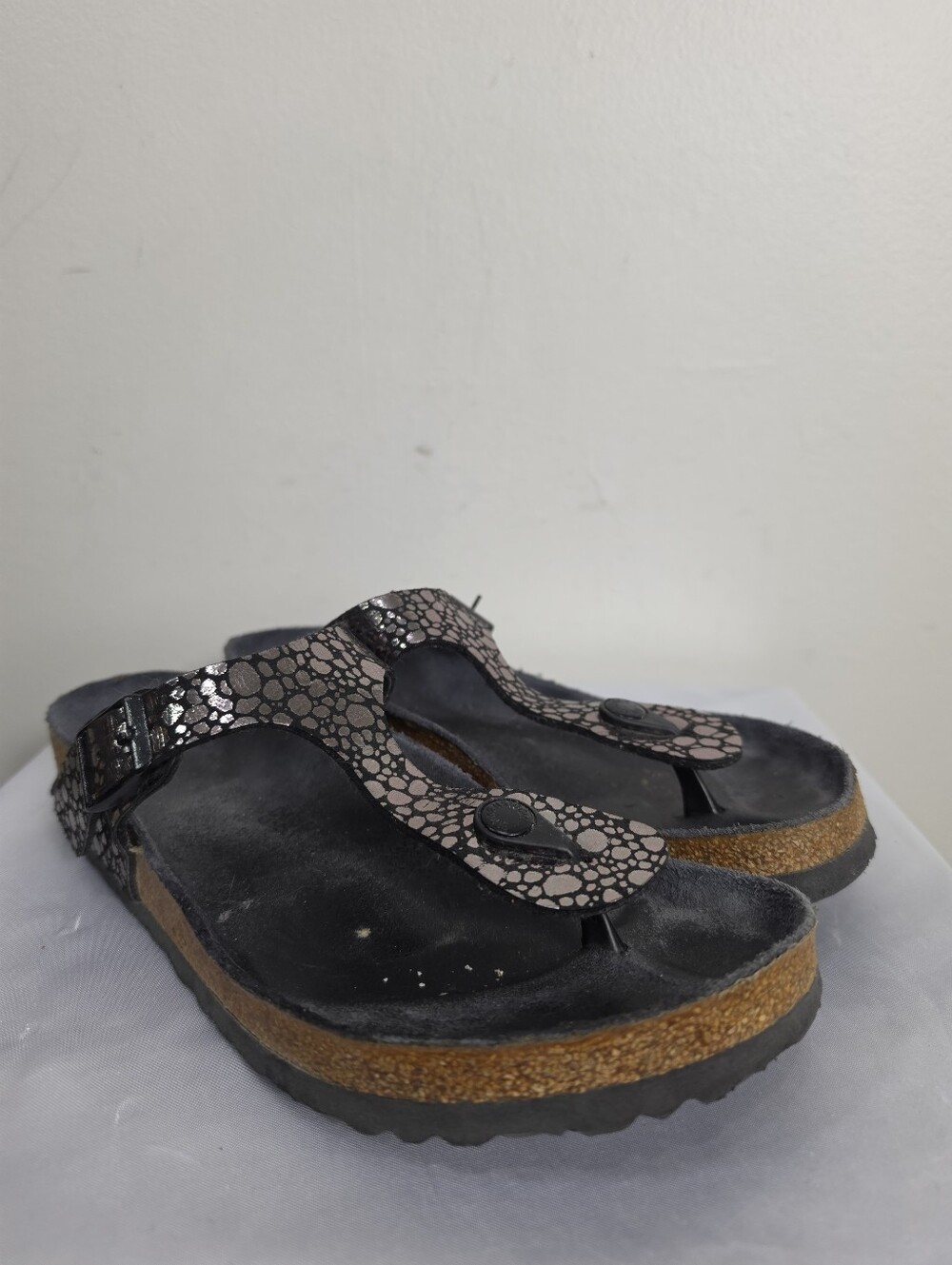 Birkenstock Metallic Black Patterned Thong Sandals